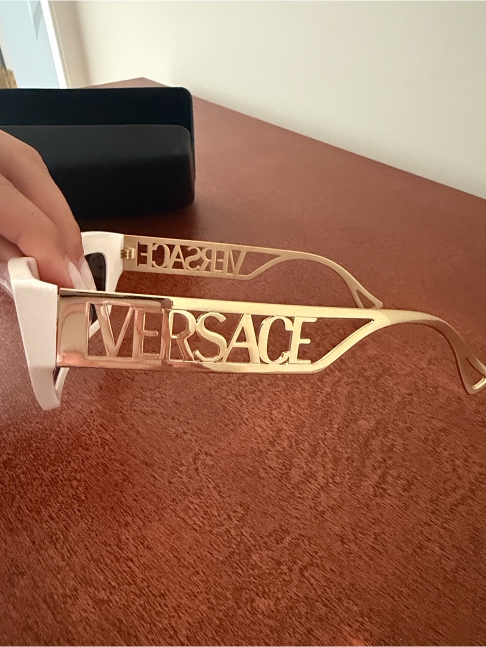 Versace White Cat-Eye Sunglasses with Gold Temples